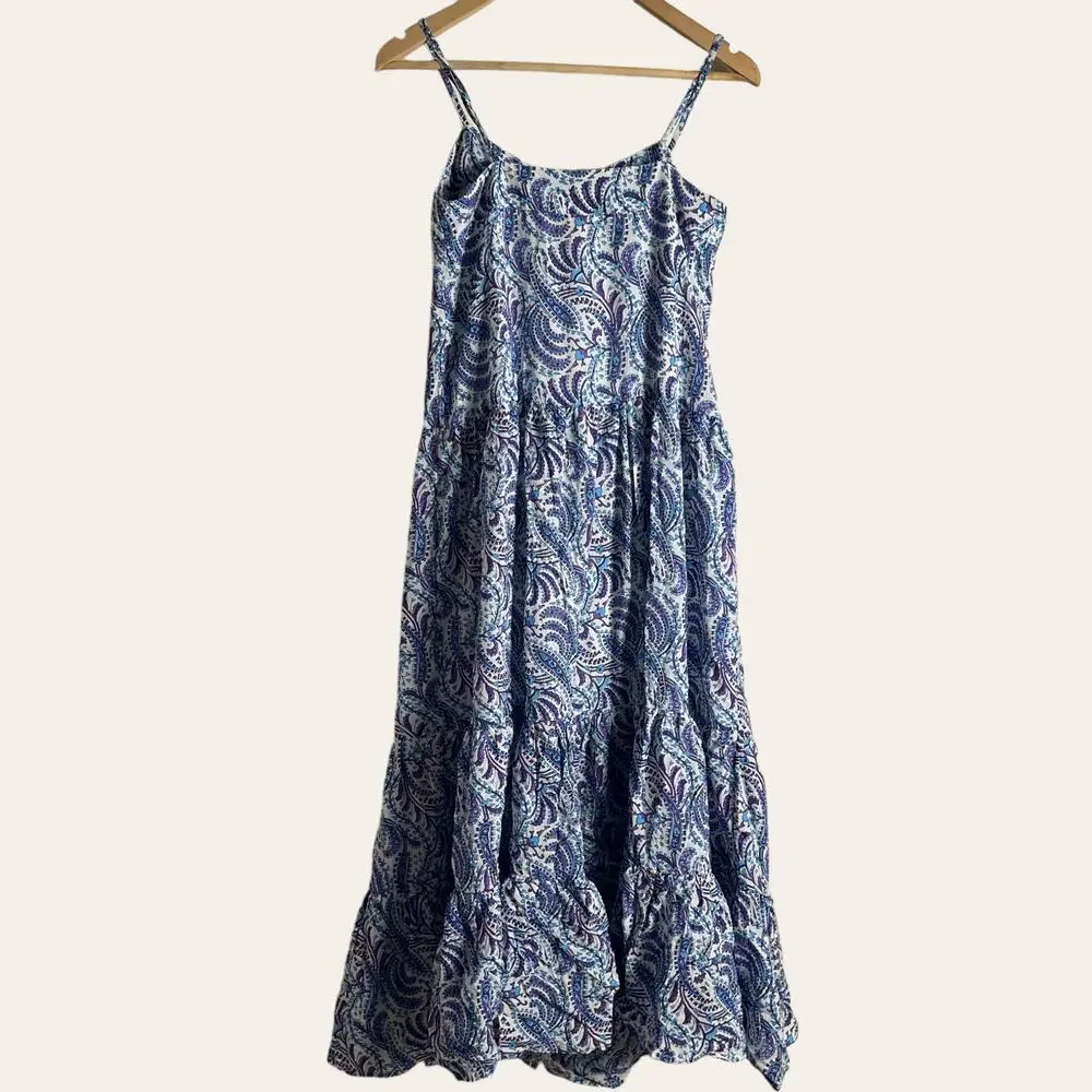 J.Crew Tiered Cotton Voile Purple Paisley Print Maxi Dress Size XS